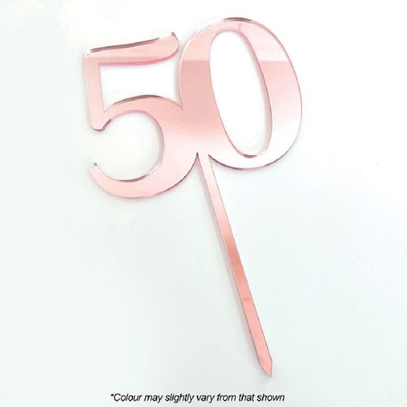 Pink 50 Numeral number acrylic cake topper 50 Rose Pink - Kiwicakes