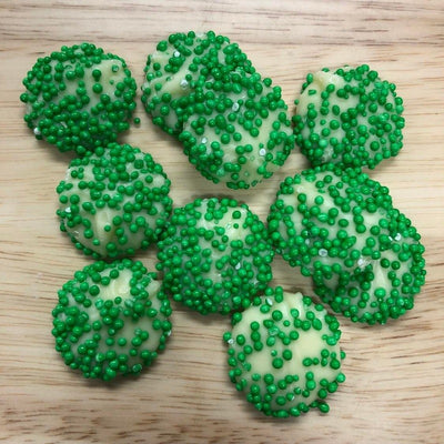 White Chocolate speckles with Green Non Pareils