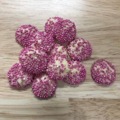 White Chocolate speckles with Pink Non Pareils