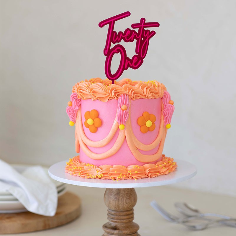 Hot pink and pink LAYERED acrylic CAKE TOPPER Twenty one