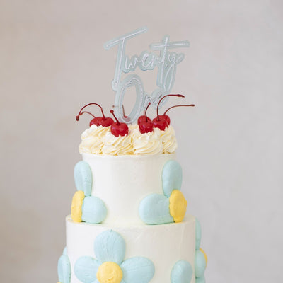 Light blue and silver OPAQUE LAYERED acrylic CAKE TOPPER Twenty one