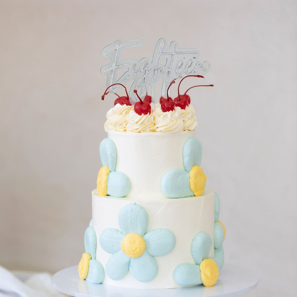 Light blue and Silver OPAQUE LAYERED acrylic CAKE TOPPER Eighteen