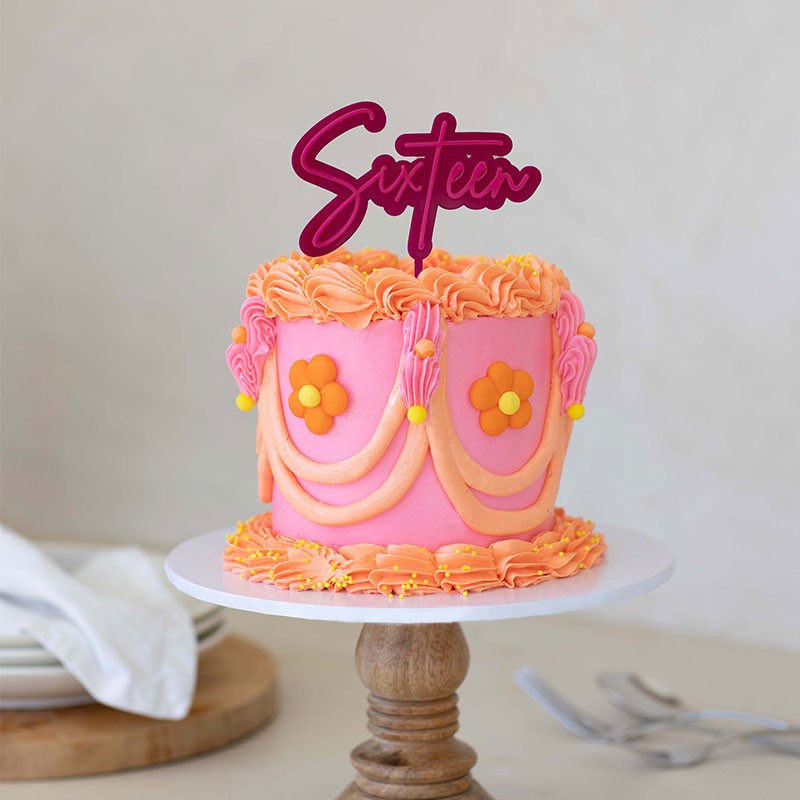 HOT PINK AND PINK LAYERED acrylic CAKE TOPPER Sixteen
