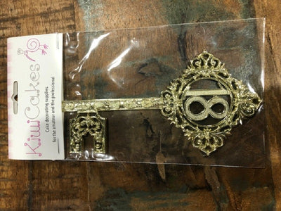 Gold 150mm 18th key plastic cake topper decoration