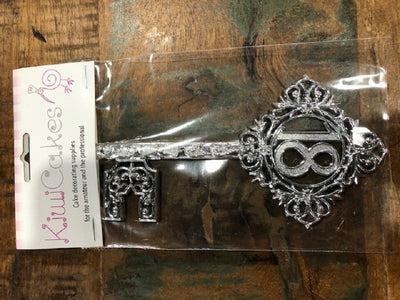 Silver 150mm 18th key plastic cake topper decoration