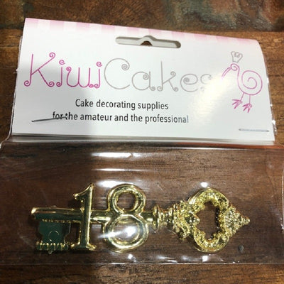 Gold 75mm 18th key plastic cake topper decoration