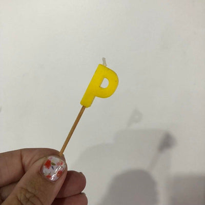 Alphabet or numeral candle on wooden pick Letter P Yellow