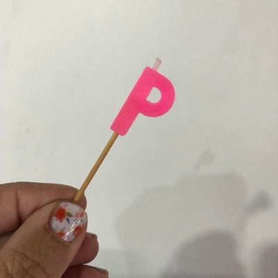 Alphabet or numeral candle on wooden pick Letter P Pink