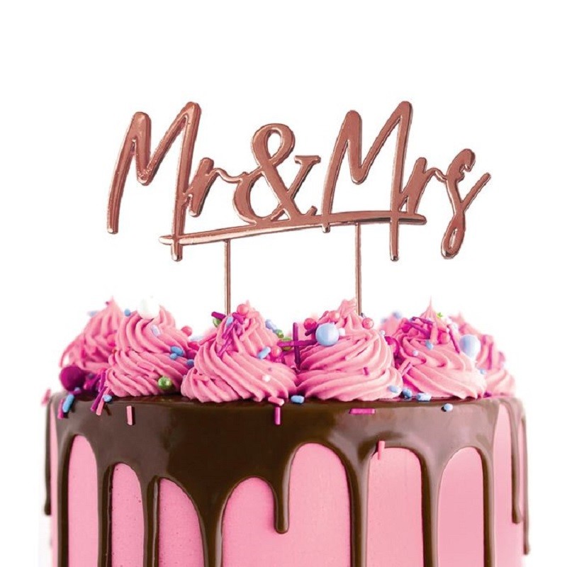 MR & MRS Rose Gold metal cake topper