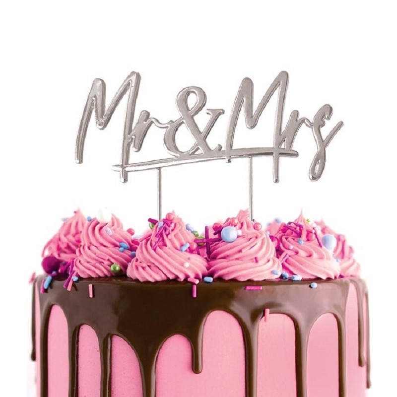 MR & MRS Silver metal cake topper