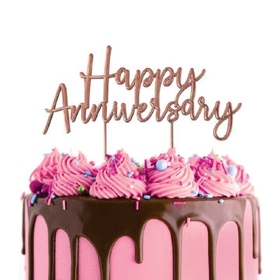 Happy Anniversary Rose Gold metal cake topper