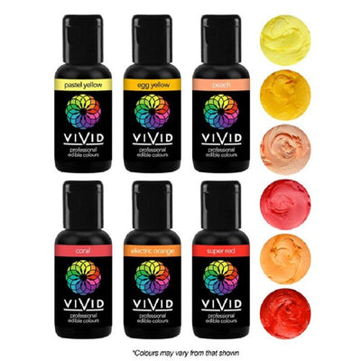 Vivid 6 pack gel paste food colouring 21g bottles Sunset (create red, orange, and yellow hues)