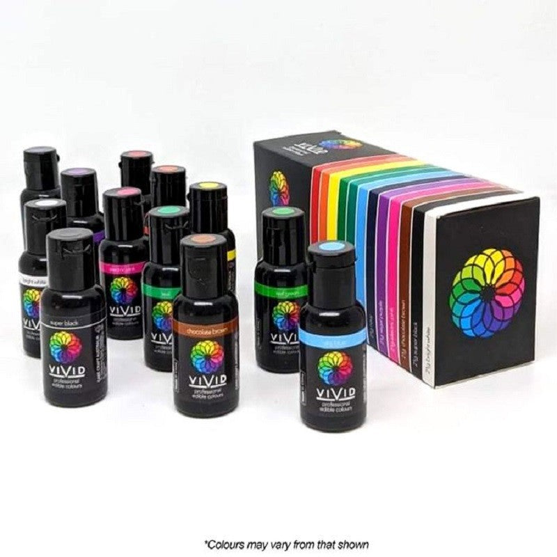 Vivid 12 pack gel paste food colouring 21g bottles