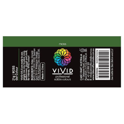 Vivid Gel paste food colouring Moss Green Information label