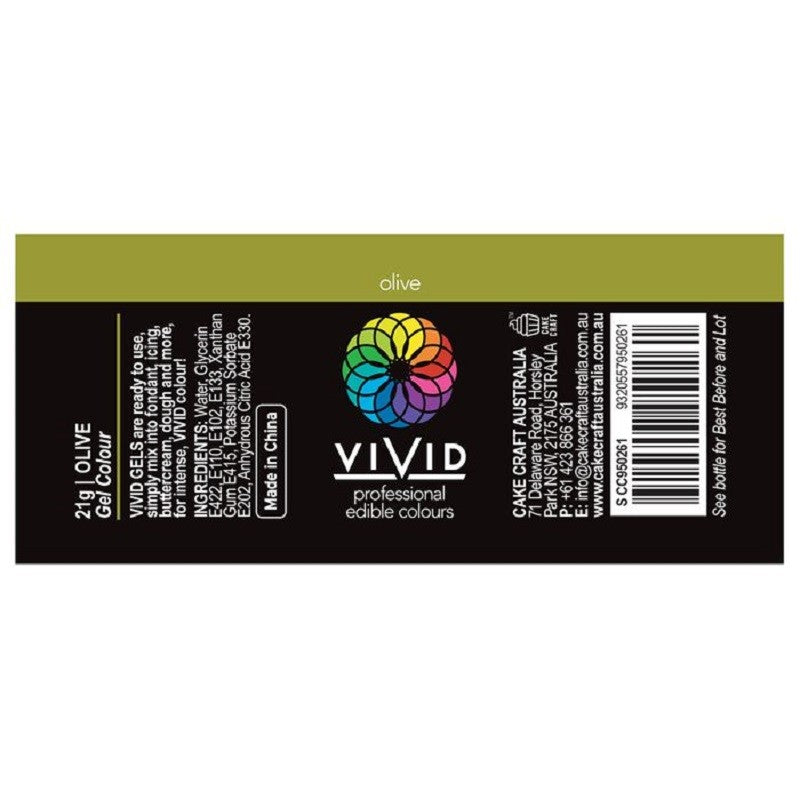 Vivid Gel paste food colouring Olive Green Information label