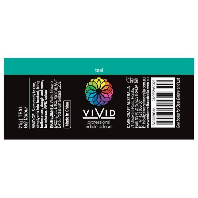 Vivid Gel paste food colouring Teal Information label