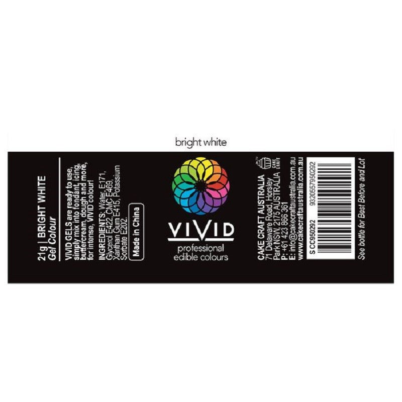 Vivid Gel paste food colouring Bright White Information label