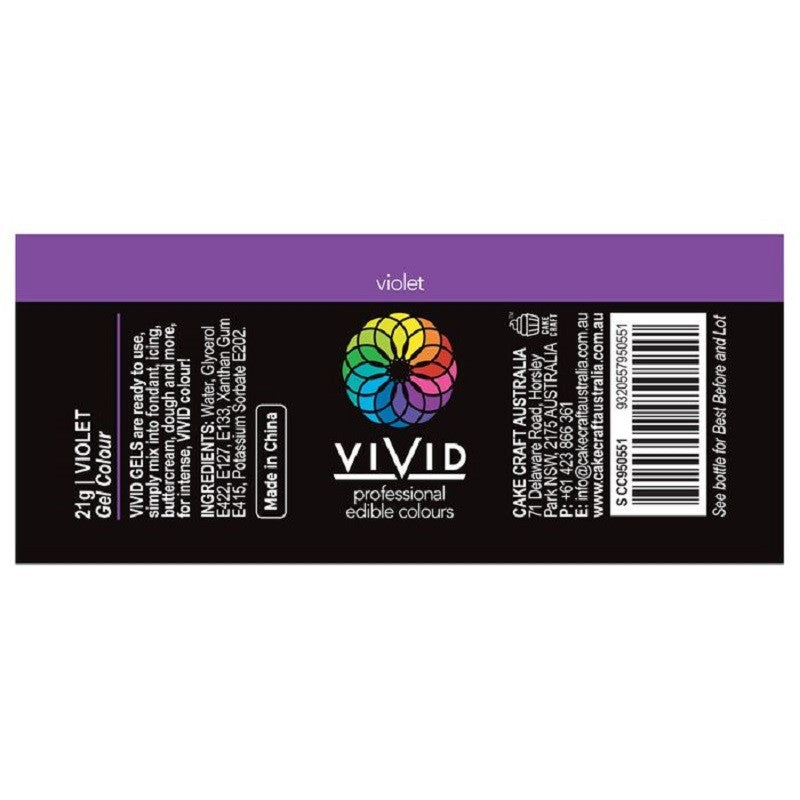 Vivid Gel paste food colouring Violet Information label