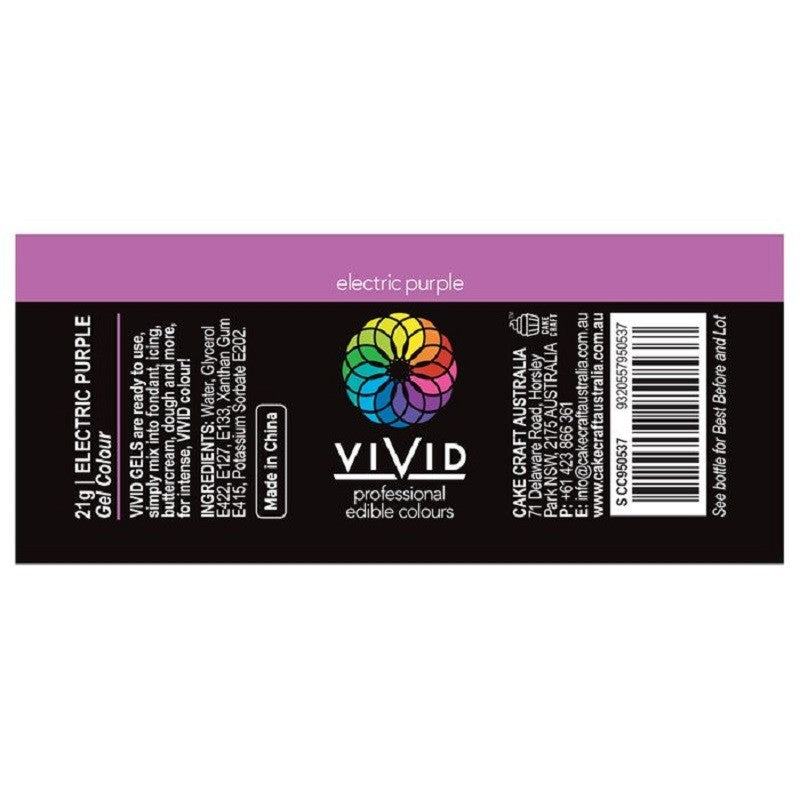 Vivid Gel paste food colouring Electric Purple Information label