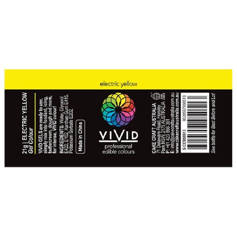 Vivid Gel paste food colouring Electric Yellow Information label
