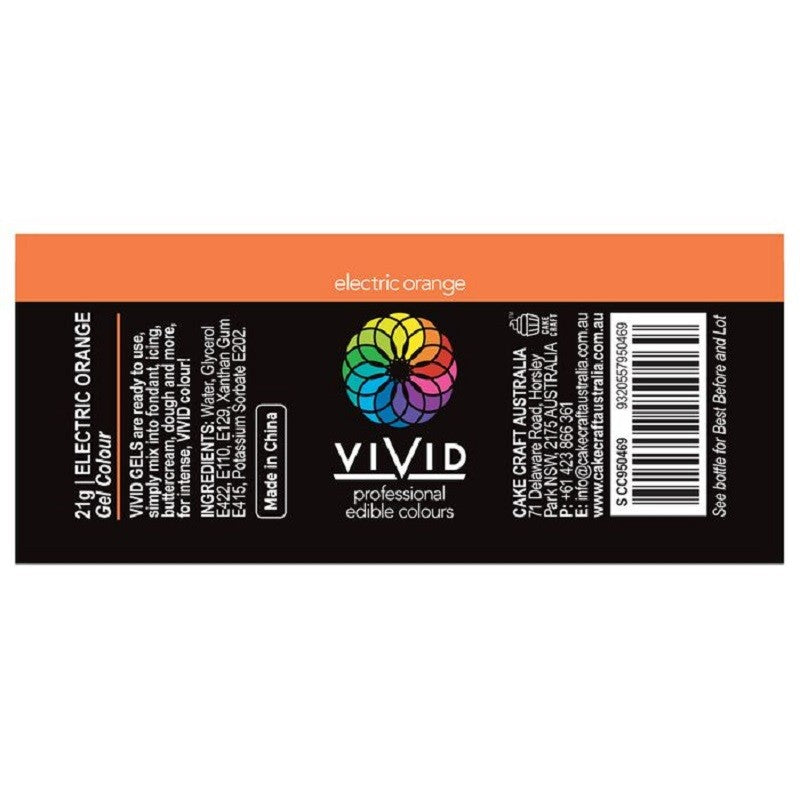 Vivid Gel paste food colouring Electric Orange Information label