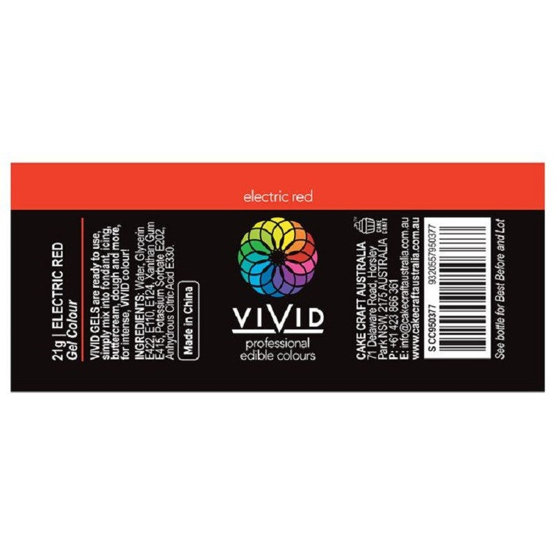 Vivid Gel paste food colouring Electric Red Information label