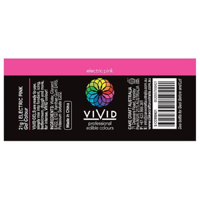 Vivid Gel paste food colouring Electric Pink Information label