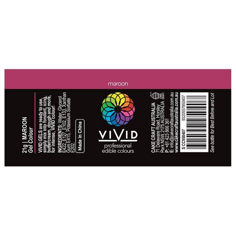 Vivid Gel paste food colouring Maroon Information label