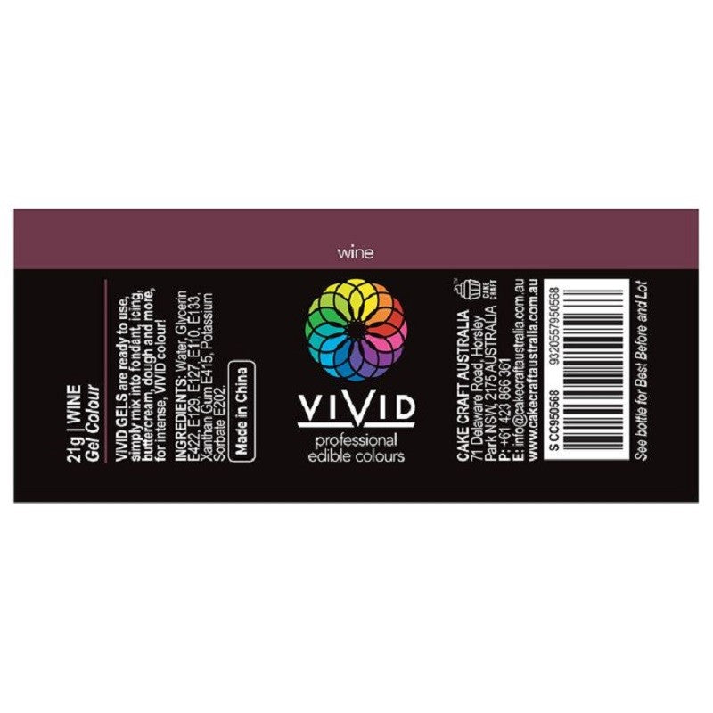 Vivid Gel paste food colouring Wine Information label