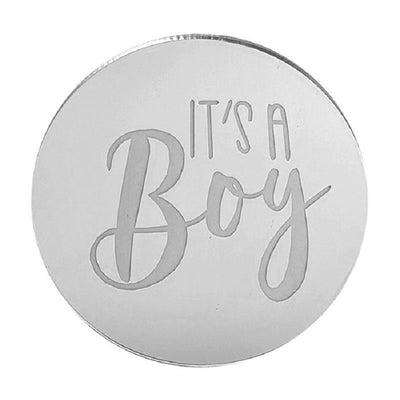 Its a boy ROUND MIRROR TOPPER Silver