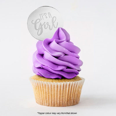 Its a girl ROUND MIRROR TOPPER Silver