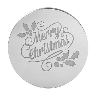 Merry Christmas Style 2 ROUND MIRROR TOPPER Silver