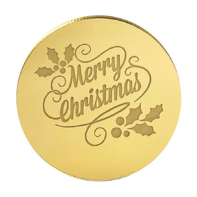 Merry Christmas Style 2 ROUND MIRROR TOPPER Gold