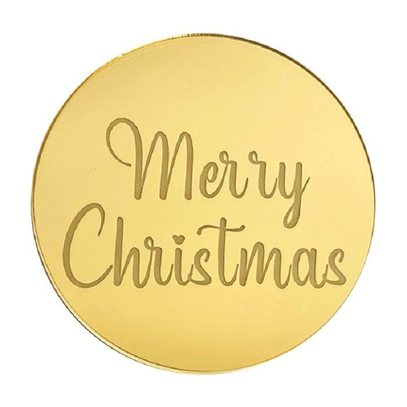 Merry Christmas Style 1 ROUND MIRROR TOPPER Gold