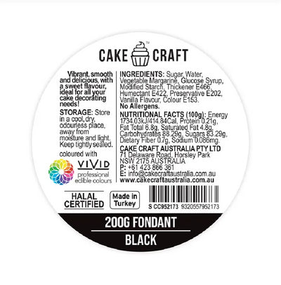 Cake Craft 200g fondant icing Black ingredients label