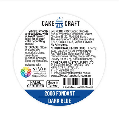 Cake Craft 200g fondant icing Dark Blue ingredients label