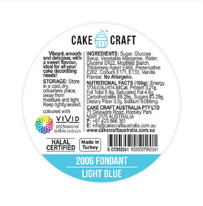 Cake Craft 200g fondant icing Light Blue ingredients label