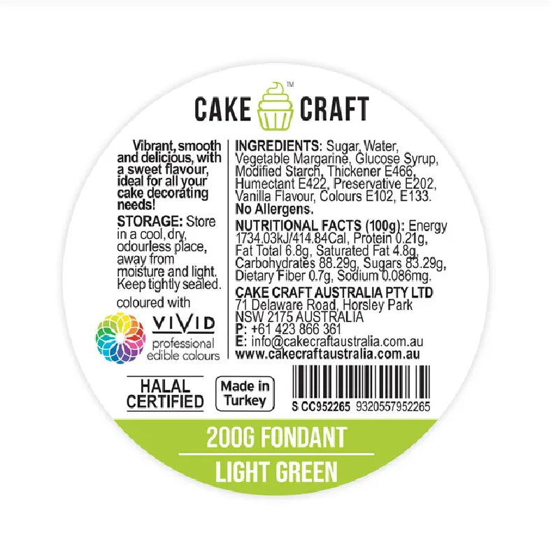 Cake Craft 200g fondant icing Light Green ingredients label