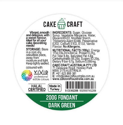 Cake Craft 200g fondant icing Dark Green ingredients label