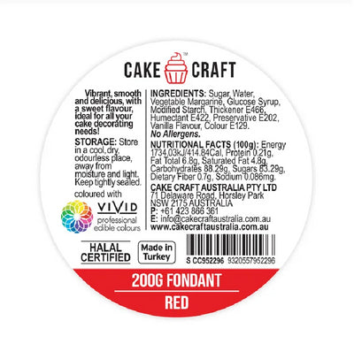 Cake Craft 200g fondant icing Red ingredients label