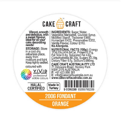 Cake Craft 200g fondant icing Orange ingredients label