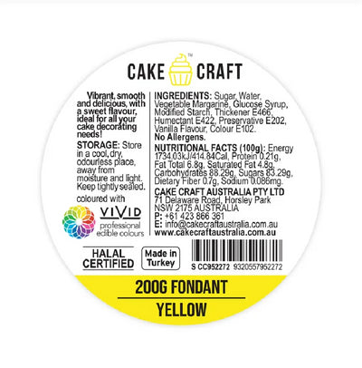 Cake Craft 200g fondant icing Yellow ingredients label