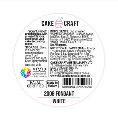 Cake Craft 200g fondant icing White ingredients label