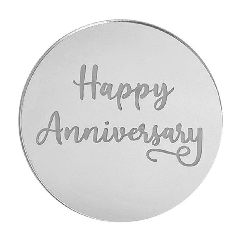 Happy Anniversary ROUND MIRROR TOPPER Silver