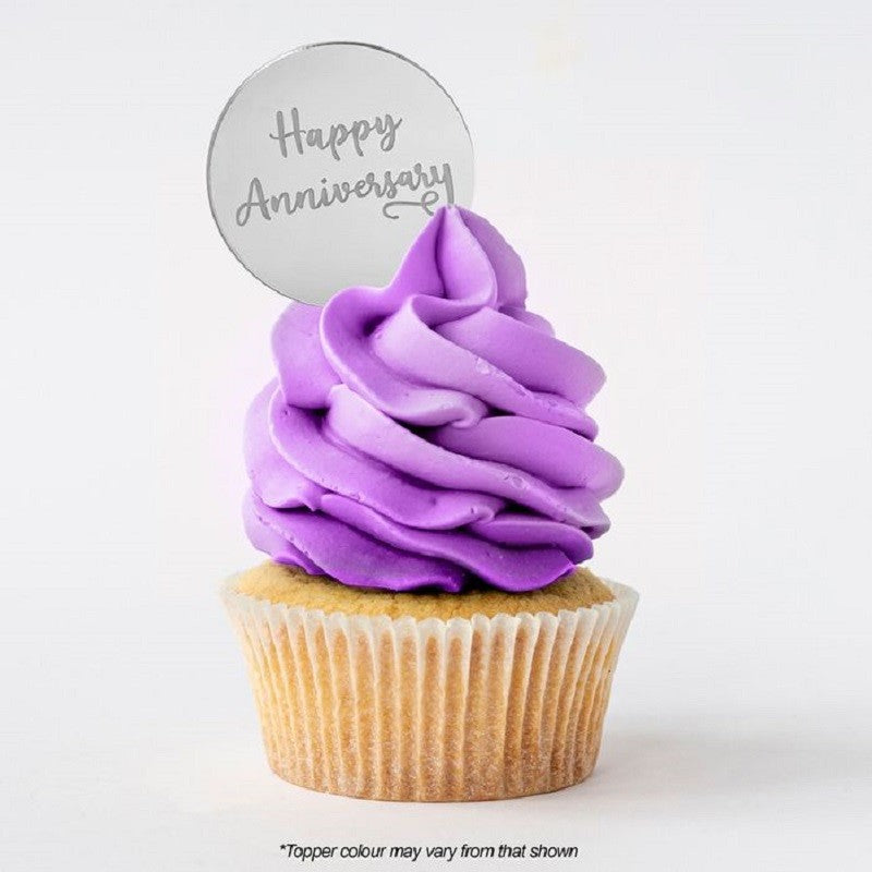 Happy Anniversary ROUND MIRROR TOPPER Silver