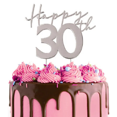 SILVER METAL CAKE TOPPER Happy 30TH