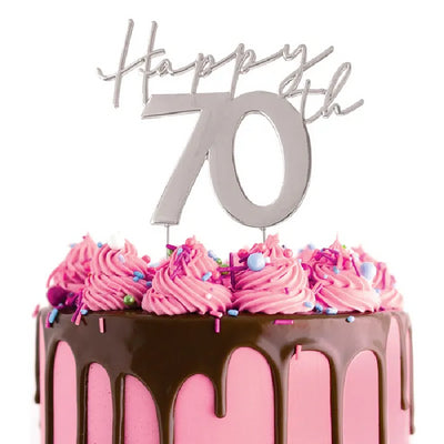 SILVER METAL CAKE TOPPER Happy 70TH