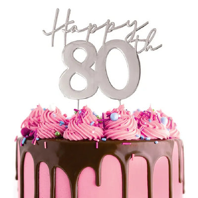 SILVER METAL CAKE TOPPER Happy 80TH