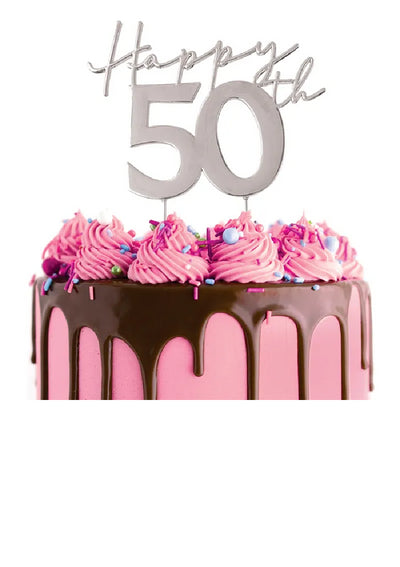 Silver METAL CAKE TOPPER Happy 50TH