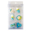 Packaging of baby blue sugar icing decorations for cupcakes or cakes